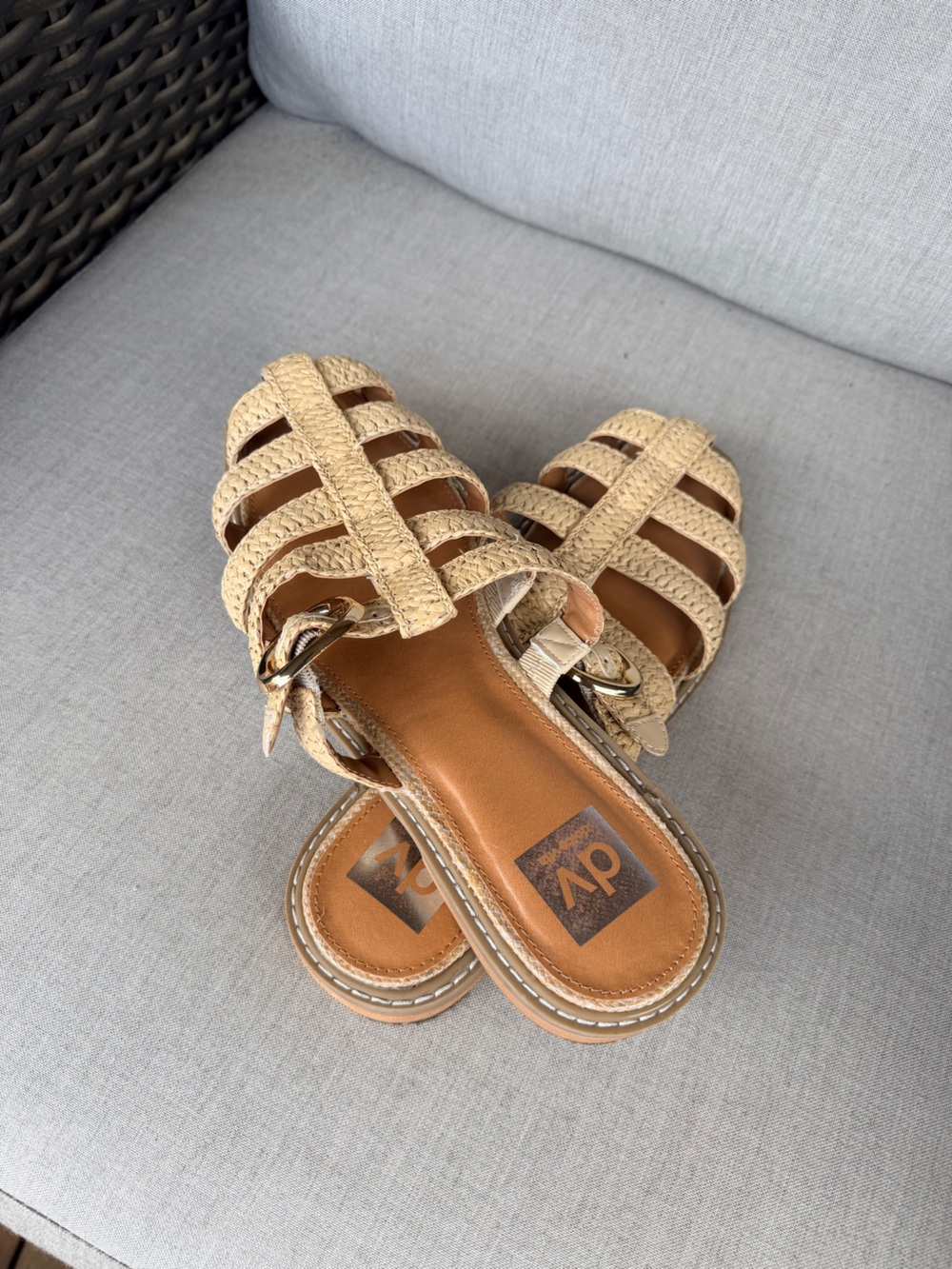DV by Dolce Vita Natural Straw Weave Buckle Slide Sandals
